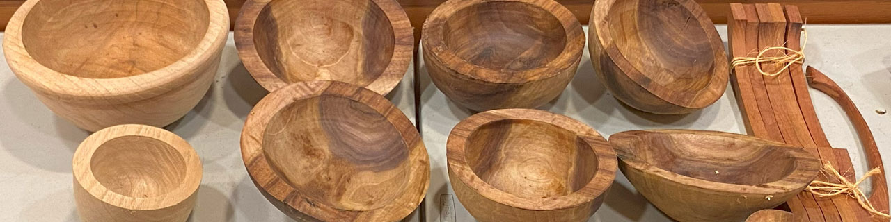 Several pre-turned bowl blanks.