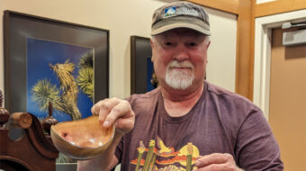 Jim Koren holds a Madrone bowl