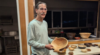 Kelly Smith turned and carved bowl with handles