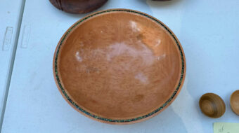 Burl bowl with stone inlay by Dennis Lillis