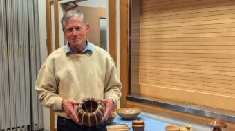 Tom Mandle shows a segmented bowl