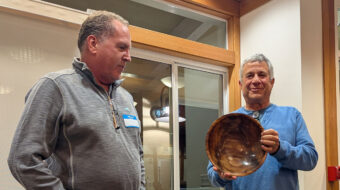 Bob Bley received a black acacia bowl from Dan Boehmke. The bowl was finished with General Finishes bowl finish.