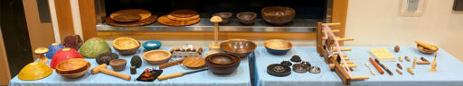 Table with woodturning projects for the West Bay Woodturners Newsletter, March 2025.