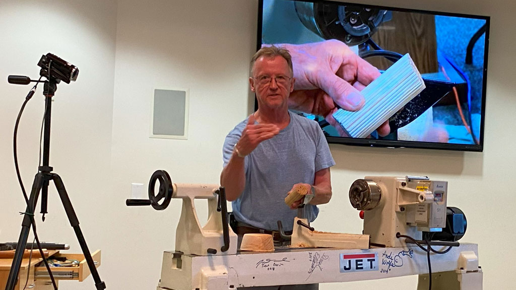 Woodturning demo: Tom Gaston explains the structure of wood.