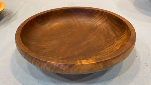 A bowl turned from walnut burl and finished with walnut oil.