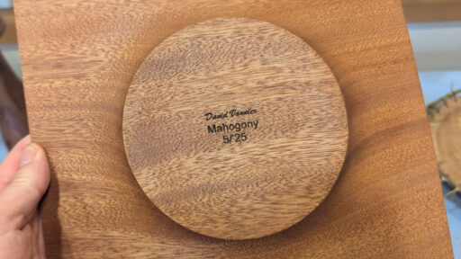 The back of the platter shows how Dave signs his woodturning projects.