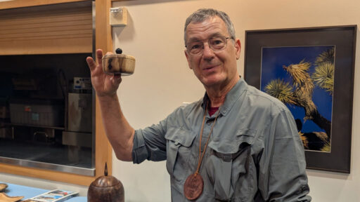 Jon turned a lidded box from Bay Laurel wood.