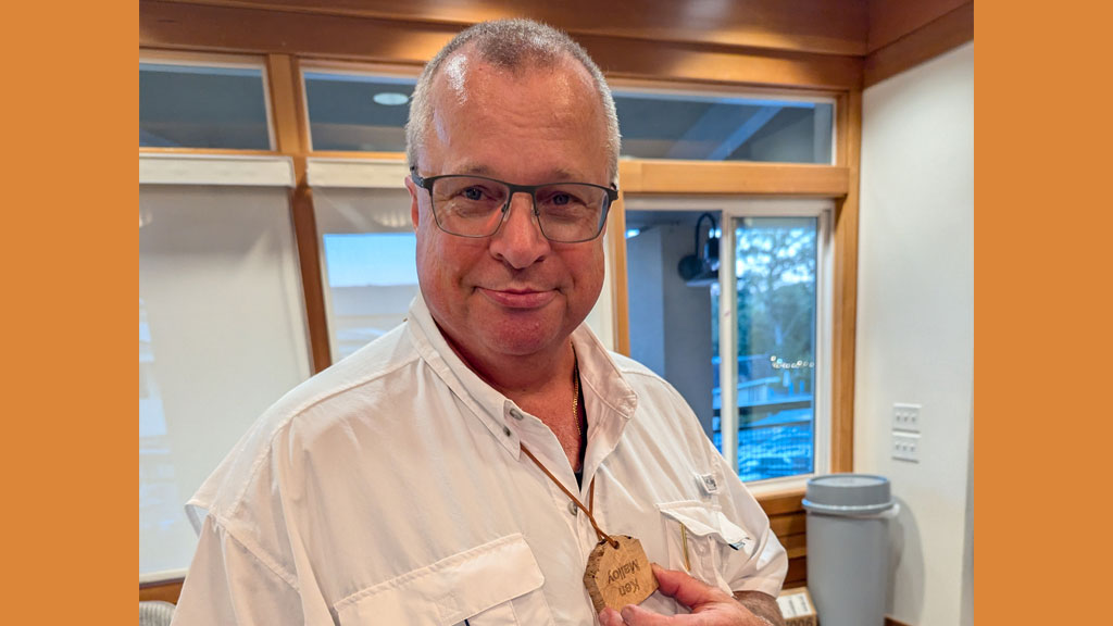 Ken made his name badge from a piece of burl.