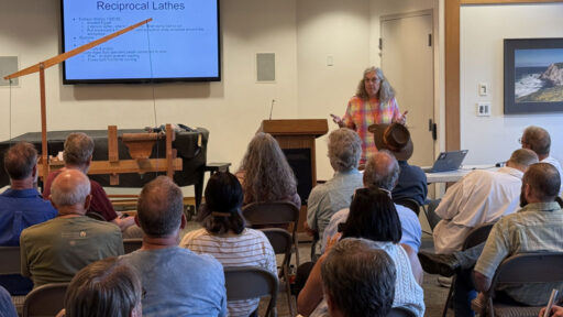 Reciprocal lathe demonstration. The photo was taken for the woodturning newsletter.