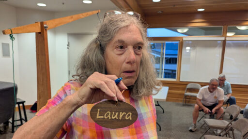 Laura made an oval name badge for herself.