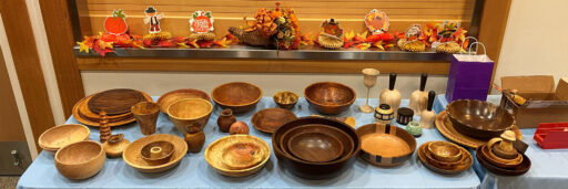 Dozens of woodturning items, mostly bowls.