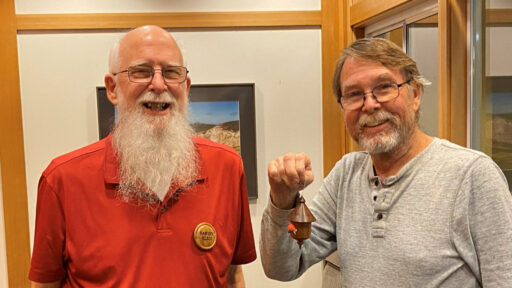 Harvey gave Gordon a turned birdhouse ornament.