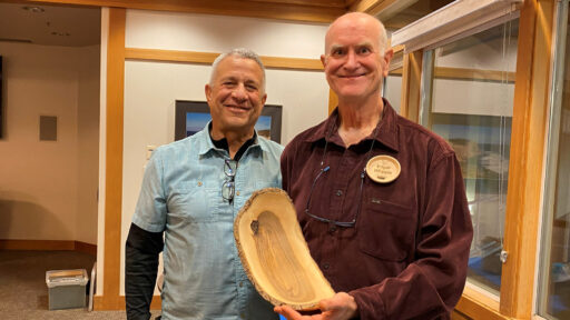 Bob presented a natural-edge olive dish to Edgar