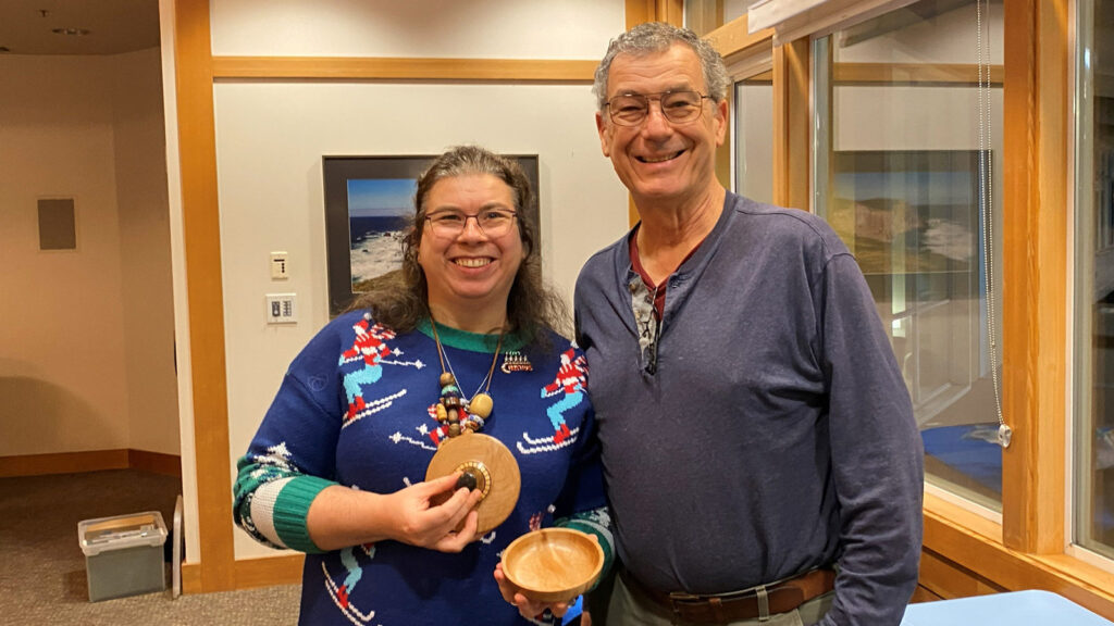 Angela received a lidded dish from Jon