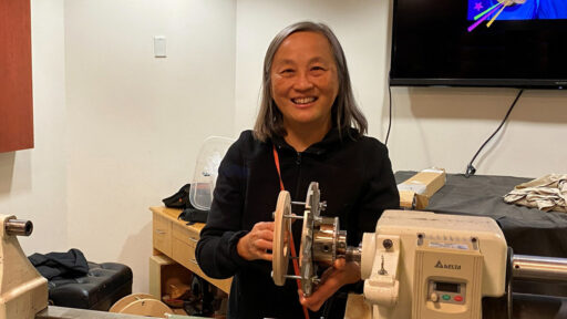 Alison shows a woodturning donut chuck.