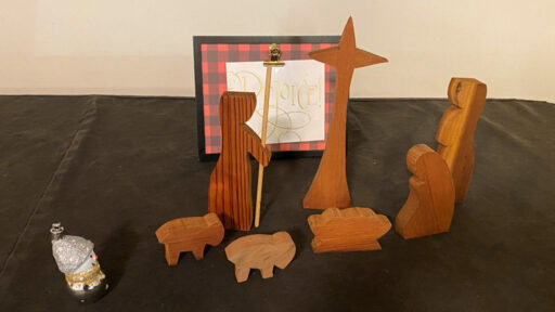 A stylized woodworking naivety scene.