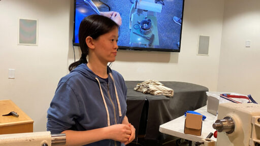Tina demonstrated a disassembled woodturning chuck, explaining how it works and how to maintain it.