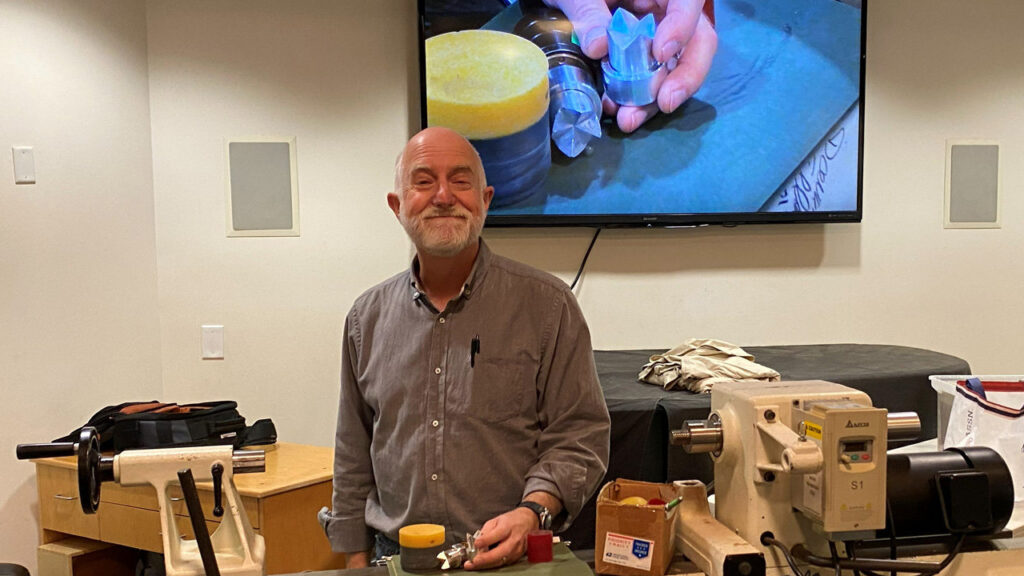 Vic showed a chucking product for turning spheres.