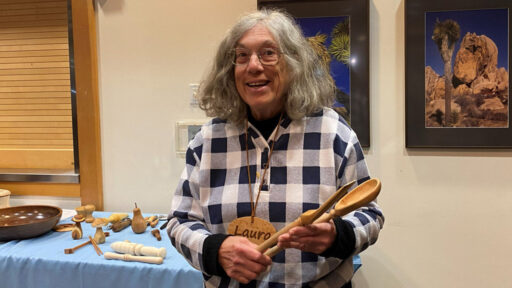 Laura turned and carved a spoon and a spatula.