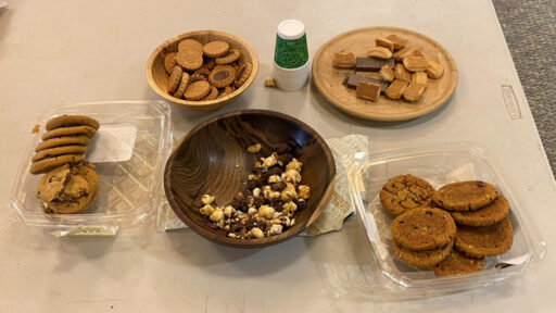 Popcorn and cookies at the woodturning meeting.