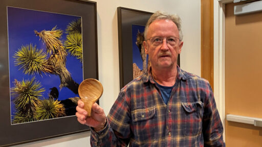 Tom shows a turned and carved spoon rest.