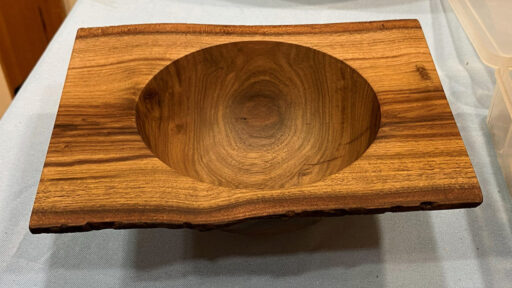Rectangular winged bowl with live edge turned by Daniel Saal.