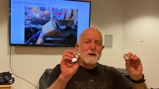 Vic is showing live centers for woodturning spheres.