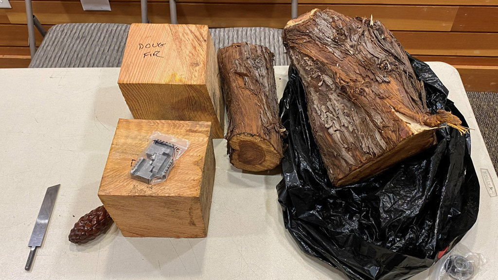 Four pieces of wood and a skew woodturning blade.