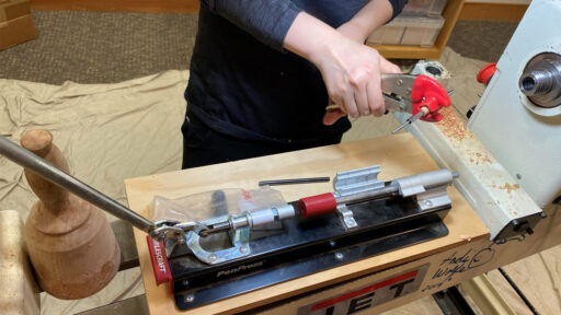 Tina shows how to assemble a pen using a pen press. She also showed how to disassemble a pen using special disassembly punches.