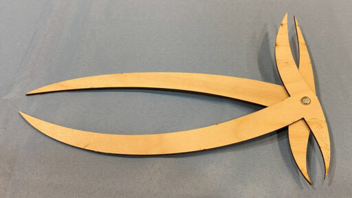 Calipers for determining sphere dimensions. Custom-made from plywood.