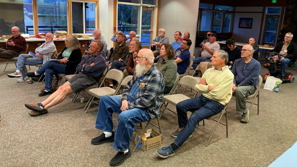 Attendees of the West Bay Woodturners pen turning demonstration on April 15, 2026. The photo was taken for the woodturners' newsletter.