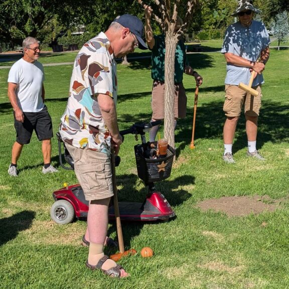 Kevin Lee playing croquet at the August 2026 WBW/SVW annual picnic.