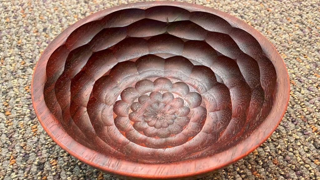 A Bowl decorated using MDF Rose Engine Lathe