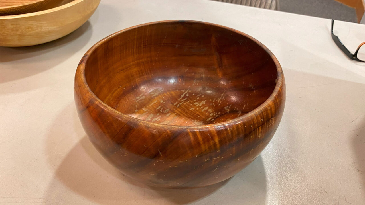 Example of failing film finish. Calabash bowl.