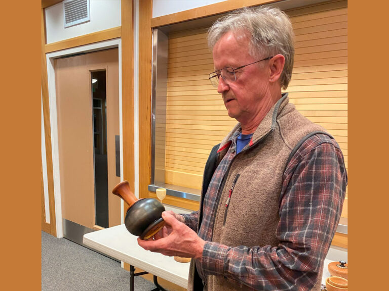 Tom shows his turned wooden vase